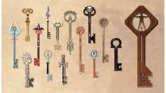 there are many different types of keys on the wall