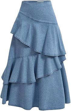 Women's Tiered Layer Denim Skirt High Waist Ruffle Hem Zipper Jean Skirts, denim Ruffle Jean Skirt, Jean Skirts, Skirts Denim, Skirt High Waist, Zipper Jeans, Ruffle Skirt, Jean Skirt, Pharmacy Gifts, Ruffle Hem