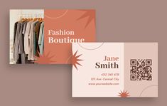 two business cards with clothes on hangers