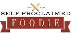 the self - proclaimed foodie logo is red and white with gold lettering