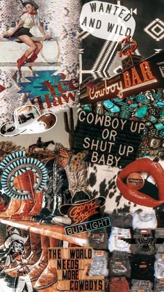 an assortment of various items are displayed on a wall with the words wild and wild written above them