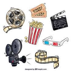 some movies and filmstrips are depicted in this drawing