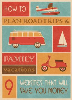 retro travel poster with different types of vehicles