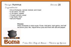 the recipe for hummus is shown in an orange frame