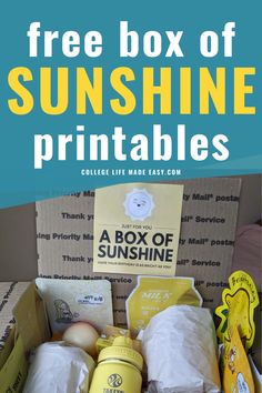 a box full of sunshine printables with the text free box of sunshine printables