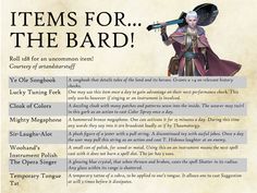 Dnd Bard, D D Classes, The Bard, Dnd Classes, D D Items