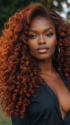 Caramel Hair Dark Skin, Wigs On Dark Skin Women, Ginger Hair Dark Skin, Red Curly Hair Black Women, Cinnamon Hair Color On Black Women, Hair Color Dark Skin, Hair Colors For Dark Skin, Natural Hair Fall