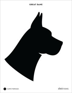 a black and white silhouette of a dog's head with the words great dane on it