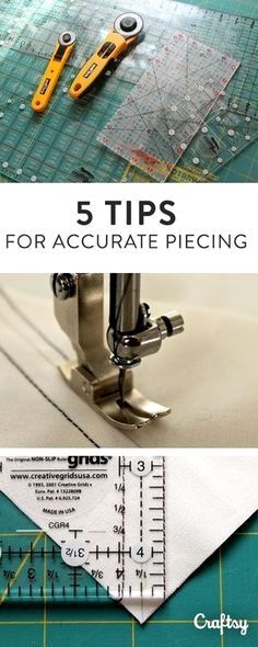 five tips for accurate piecing with scissors and rulers on the table next to them