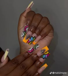 Nail Inspiration Black Women, Cool Acrylic Nails Designs, Red Kaws Nails, Mid Length Nail Designs, Kaws Nail Set, Solid Color Nails With Design, Dope Nail Designs Swag, Unique Acrylic Nails Creative, Elmo Nails