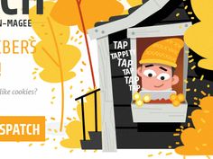 an advertisement for the event features a cartoon character in a tiny house with trees and leaves around it