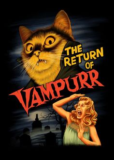 the return of the vampire movie poster featuring a cat and a woman in front of a full moon