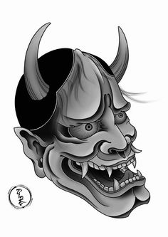 ဗျဲခေါင်း Tattoo, ဗြဲခေါင်း Tattoo, Hanya Mask Tattoo Traditional, Oni Mask Sketch, Hanya Mask Tattoo Design, Oni Mask Tattoo Design, Hannya Maske Tattoo, Hanya Mask Tattoo, Hannya Maske