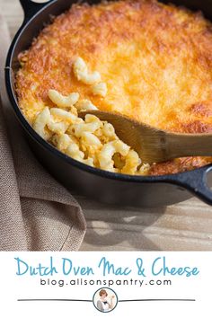 a skillet with macaroni and cheese in it