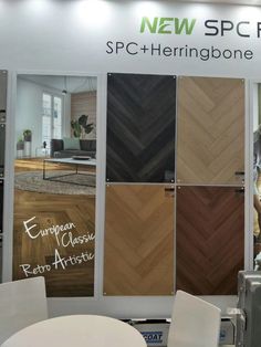 an exhibit booth with various types of wood flooring