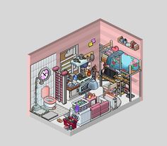 an apartment in the style of pixel art