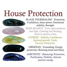 The house protection crystal set includes 5 of the most powerful house protection crystals. This set includes: * 5 crystals - black tourmaline, rose quartz, citrine, obsidian and amethyst. * Card with information about all crystals in the set. * Sturdy velvet bag for your stones. * Gift card (optional). * Everything is packed in an elegant box with a ribbon ready to be given as a gift. * Stones size 0,75''- 1'' or 2 - 2,5 cm.   * How to use your crystals * You can keep your crystals wherever you wish, whether that be beside your bed, other places in your house, at work, or in your handbag or pocket. The important thing is to keep them close to you so that they have an effect on the energy around you. Of course, you can use them in another way. This is one of the most popular. * Gift packin Crystals For House, House Protection, Crystals For Protection, Symbole Viking, Crystal Healing Chart, Witch Spirituality, Oh My Goddess, Magic Spell Book, Witch Spell Book