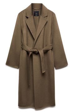 A roomy wrap coat is made from a warming wool blend and rendered in a goes-with-everything hue. Open front Notched lapels Side-slit pockets Removable sash Back slit Unlined 53% wool, 42% polyester, 2% acrylic, 2% polyamide, 1% viscose Dry clean Imported Oversized Wool Coat, Hooded Wool Coat, Chic Business Casual, Lapel Coat, Sleeveless Knit Top, Mango Outlet, Wrap Coat, Classic Coats, Wool Blend Coat