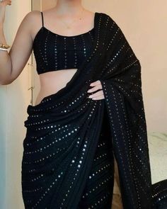 Black Georgette Wedding Wear Saree, Saree for USA Women, Designer Saree, Party Wear Saree, Wedding Wear Saree, Saree, Lavender Saree. - Etsy Mirror Work Saree, Saree With Belt, Gaun Fashion, Fancy Sarees Party Wear, Saree Designs Party Wear, Indian Dresses Traditional, Traditional Indian Outfits, Black Saree