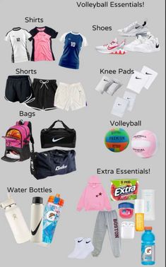 an image of various items that are labeled in the english and french language, including sports gear