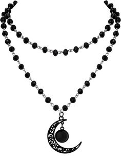 PRICES MAY VARY. GOTHIC Y2K LAYERED BLACK BEAD CRESCENT MOON CHOKER NECKLACE: The Black Crescent Moon Necklace is a versatile and stylish piece of jewelry that is perfect for those who love gothic fashion. It's suitable for everyday wear, as well as for special events and parties, making it a great addition to any wardrobe SIZE & LENGTH: The Black Moon Pendant measures 1.29 inches in width, 1.45 inches in length. Glass Teardrop measures 0.59 inches in diameter. The first chain length is 13.5 inc Black Moon Necklace, Black Accessories Aesthetic, Necklace Making Ideas, Spooky Necklace, Diy Chain Necklace, Alt Diy, Goth Necklaces, Black Crescent Moon, Gothic Necklaces