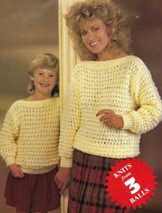 Quick & Easy Chunky Ladies Girls Lacy Sweater Womens Slit Neck Jumper PDF Knitting Pattern Bulky 12ply 24 - 40"  3 - Adult Vintage Download by YarnCruncher on Etsy