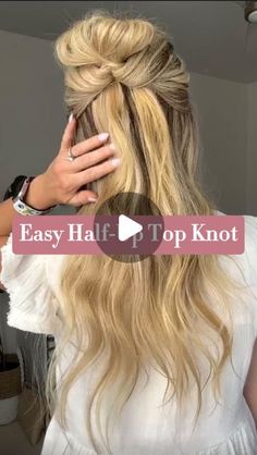 Courtney Bonzi on Instagram: "Save it for later! 🫶🏻 A cute half-up top knot hairstyle that anyone can do!🤗 Try this quick and easy look for any upcoming event or occasion, and tag me if you do! 🥰
.
.
.
#hair #hairtutorial #hairaccessories #hairstylist #hairstyle #reels #reelsinstagram #newreels #newreel #viralvideos #viralreels #viral #topknot #halfupdo #easyhairstyles #easyhairstyle #easyhairtutorial" Messy Bun Medium Hair, Top Knot Hairstyle, Knot Hairstyle, Hair Twisters, Up Hairdos, Top Knot Hairstyles, Short Homecoming Hair, Hair And Makeup Tips, Beach Wedding Hair