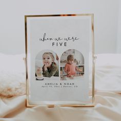 a photo frame with two children on it that says, when we were five