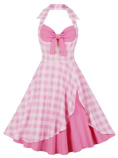 Rockabilly Dresses, 1950s Rockabilly, Plaid Dress Vintage, Vintage Halter Dress, Pink Gingham Dress, Women Dance, Halter Prom Dresses, Robes Vintage, Elegant Prom