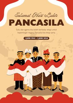 an advertisement for a restaurant called pancasia, featuring people holding a large flag