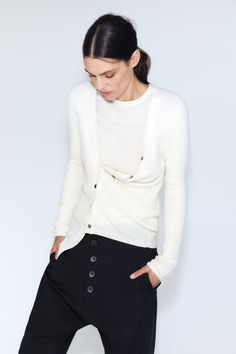 WOOL AND CASHMERE RIB CARDIGAN - Ecru | ZARA United States Rib Cardigan, Ribbed Jacket, Cashmere Fabric, Ribbed Cardigan, Zara United States, Short Sleeve Top, Short Sleeves Tops, Round Neck, Sleeve Top