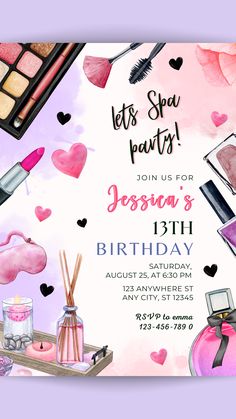 a birthday party with cosmetics and makeup items