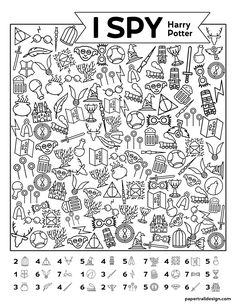 the harry potter coloring page is shown with numbers and symbols on it, as well as an