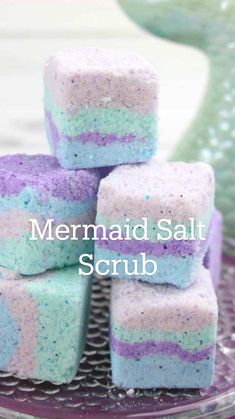 Homemade Salt Scrub, Salt Scrub Diy, Soap Making Tutorials, Bathroom Diy Ideas, Marjoram Essential Oil, Mermaid Soap, Shower Melts, Diy Mermaid