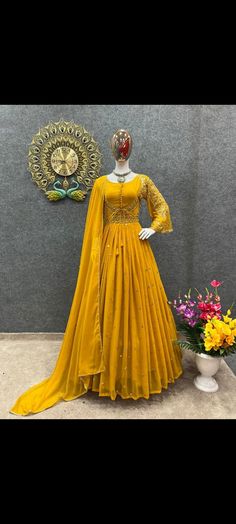 Yellow Anarkali Dress, Blue Anarkali Dress, Bollywood Anarkali, Full Sleeve Gowns, Silk Anarkali, Yellow Gown, Cotton Gowns, Designer Sarees Collection, Dress With Embroidery