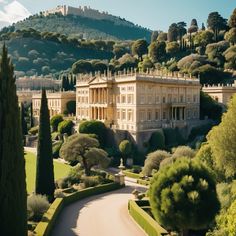 an image of a large building that is in the middle of some trees and bushes