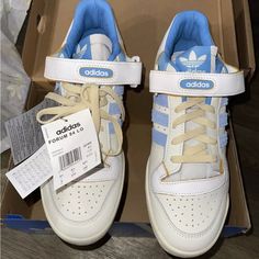 I Won These At A Raffle And I Love How They Look And The Quality Feels Great(Leather Material) They Also Come With Extra Laces And Have This Vintage Yellow/White Tone That I Really Like, I Couldn’t Wear Them Because I Made A Mistake In The Size Thinking It Was Us Sizing But It Was Uk. I Made A Mistake, Adidas Forum, Made A Mistake, White Tone, Clear Sky, White Adidas, Vintage Yellow, Feeling Great, Leather Material