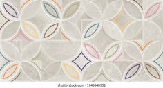 an abstract tile design with colorful circles and leaves on white background, suitable for wallpaper or