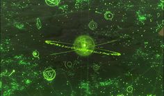 an abstract green background with circles and stars