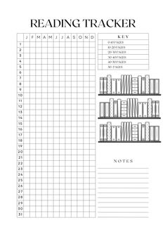 a printable reading tracker with bookshelves and numbers on the pages, in black and white