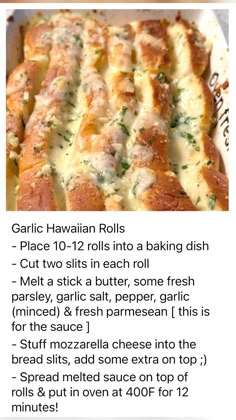 the recipe for garlic hawaiian rolls is shown in an email post, and it includes instructions to make them