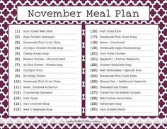 a printable november meal plan