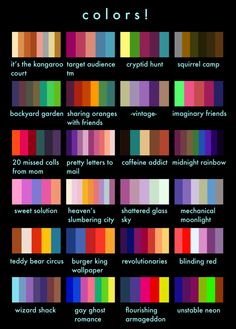 the color chart for colors that are different from each other, including black and white