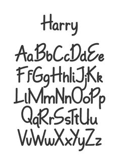 the font and numbers for harry's alphabets are drawn in black ink on white paper