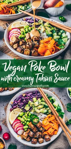 vegan poke bowl with creamy thai sauce