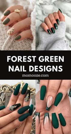 Nail Art Vert, Forest Green Nails, Matte Green Nails, Christmas Nails Inspiration, Green Acrylic Nails, April Nails, Dark Green Nails, Ten Nails