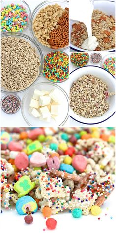 cereal and marshmallows are being made into treats