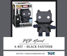 the black panther pop vinyl figure is shown in front of a white background with text