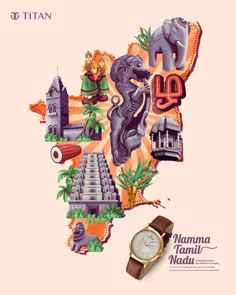 an advertisement for the namma nammali maau watch, with images of elephants and buildings