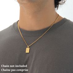 Complete your signature style with this silver or gold rectangle pendant, designed to add an effortlessly stylish touch to any outfit. It is ready to add to your favorite chain! 💎Free shipping on all orders💎Non-tarnish stainless steel💎Packaging that is ready to offer as a gift 📏Pendant size is 12mm x 17.5mm (plus the 6mm hook), and fits on chains with a maximum chain width of 5mm. For best results and look, we recommend going for a 3mm chain, a 4mm, or a thinner chain. Make sure that the clo Gold Chains For Men With Pendant, Male Gold Chain Design, Men’s Gold Chain Pendent, Men Initial Necklace, Pendant For Men Gold, Mens Gold Necklace, Mens Pendant Necklace, Mens Accessories Necklace, Gold Pendants For Men